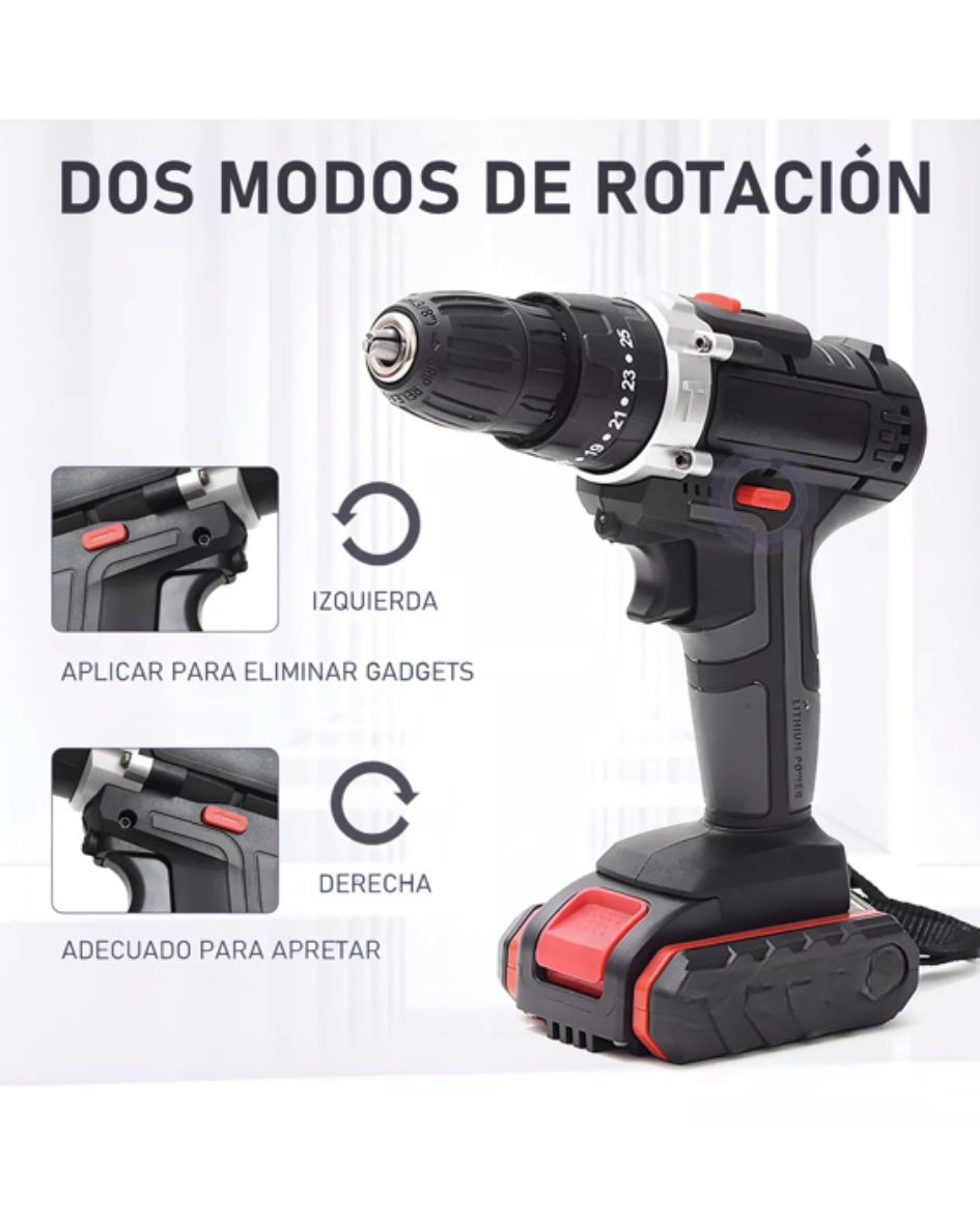 Taladro Rotomartillo Negro 2 Baterias Cuadradas